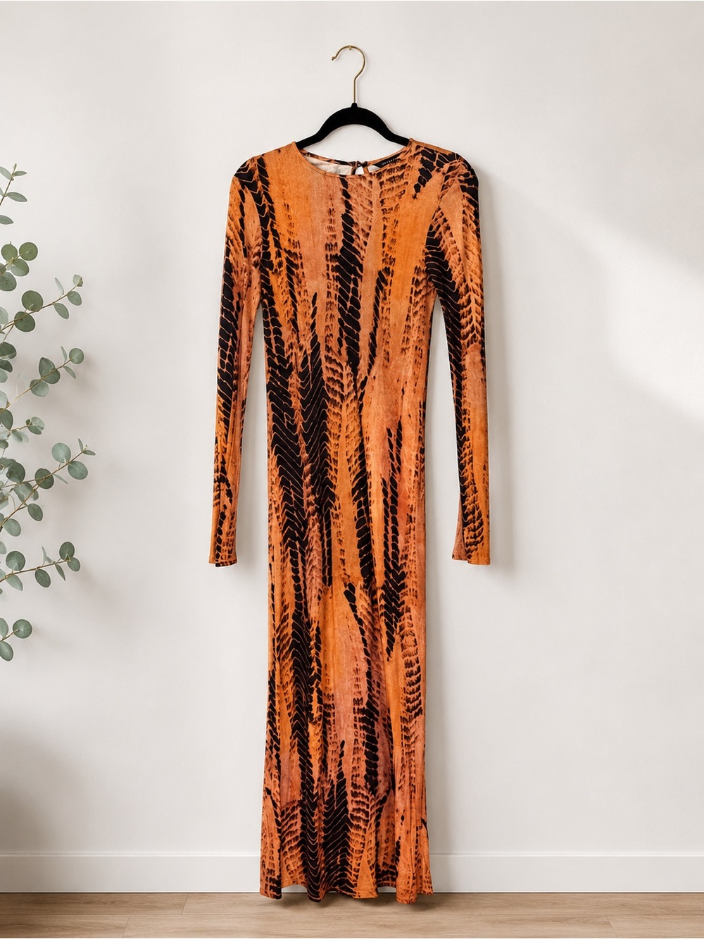 Ted Baker Orange and Black Long Sleeve Maxi Dress